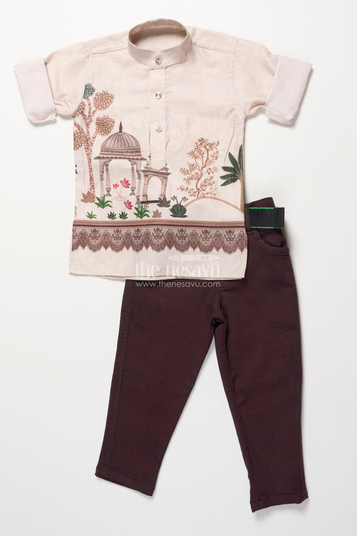 The Nesavu Boys Jacket Sets Boys Cotton Kurta Pant Set with Heritage Digital Print Nesavu Nesavu boys cotton kurta pant set digital heritage prints festivals family events