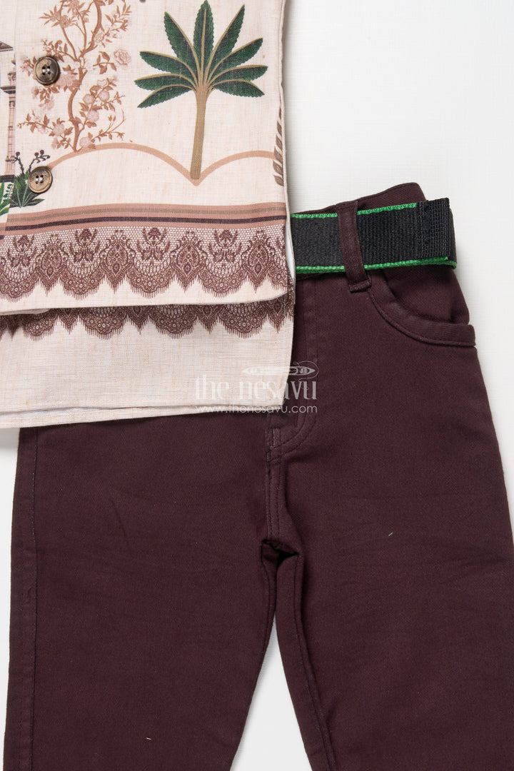 The Nesavu Boys Jacket Sets Boys Cotton Kurta Pant Set with Heritage Digital Print Nesavu Nesavu boys cotton kurta pant set digital heritage prints festivals family events