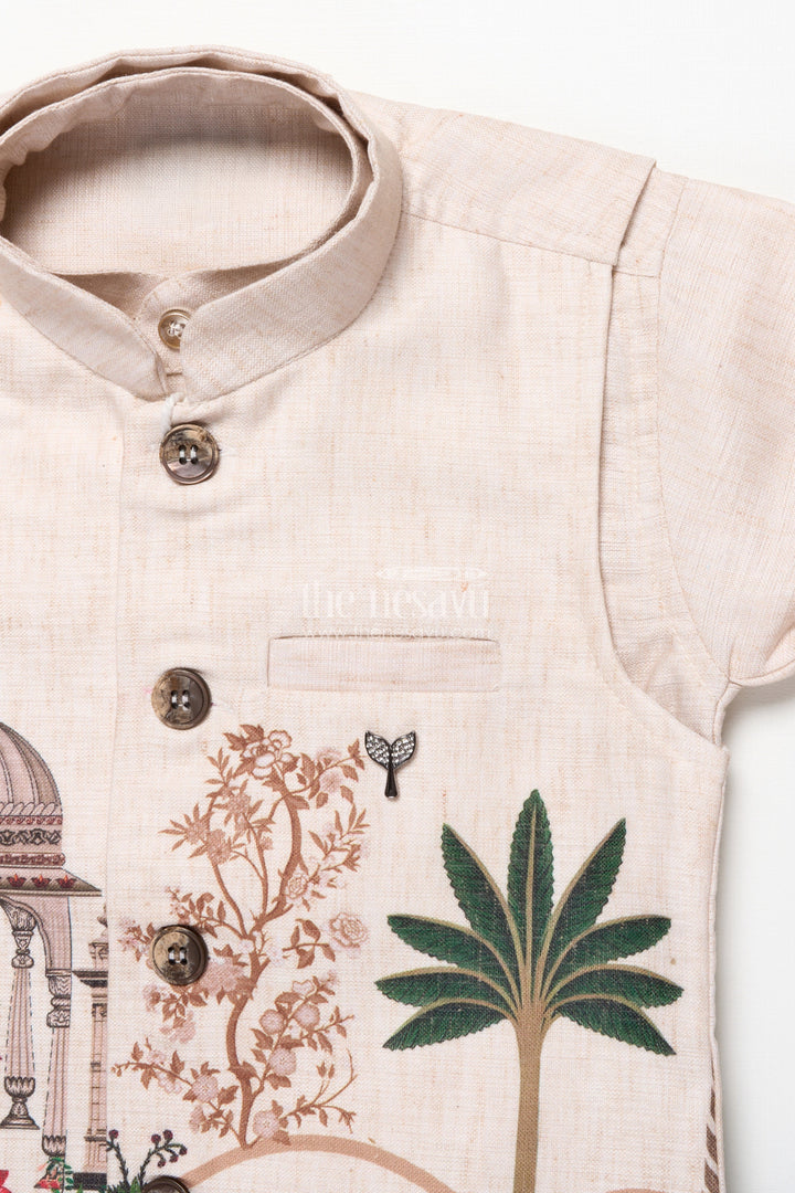 The Nesavu Boys Jacket Sets Boys Cotton Kurta Pant Set with Heritage Digital Print Nesavu Nesavu boys cotton kurta pant set digital heritage prints festivals family events