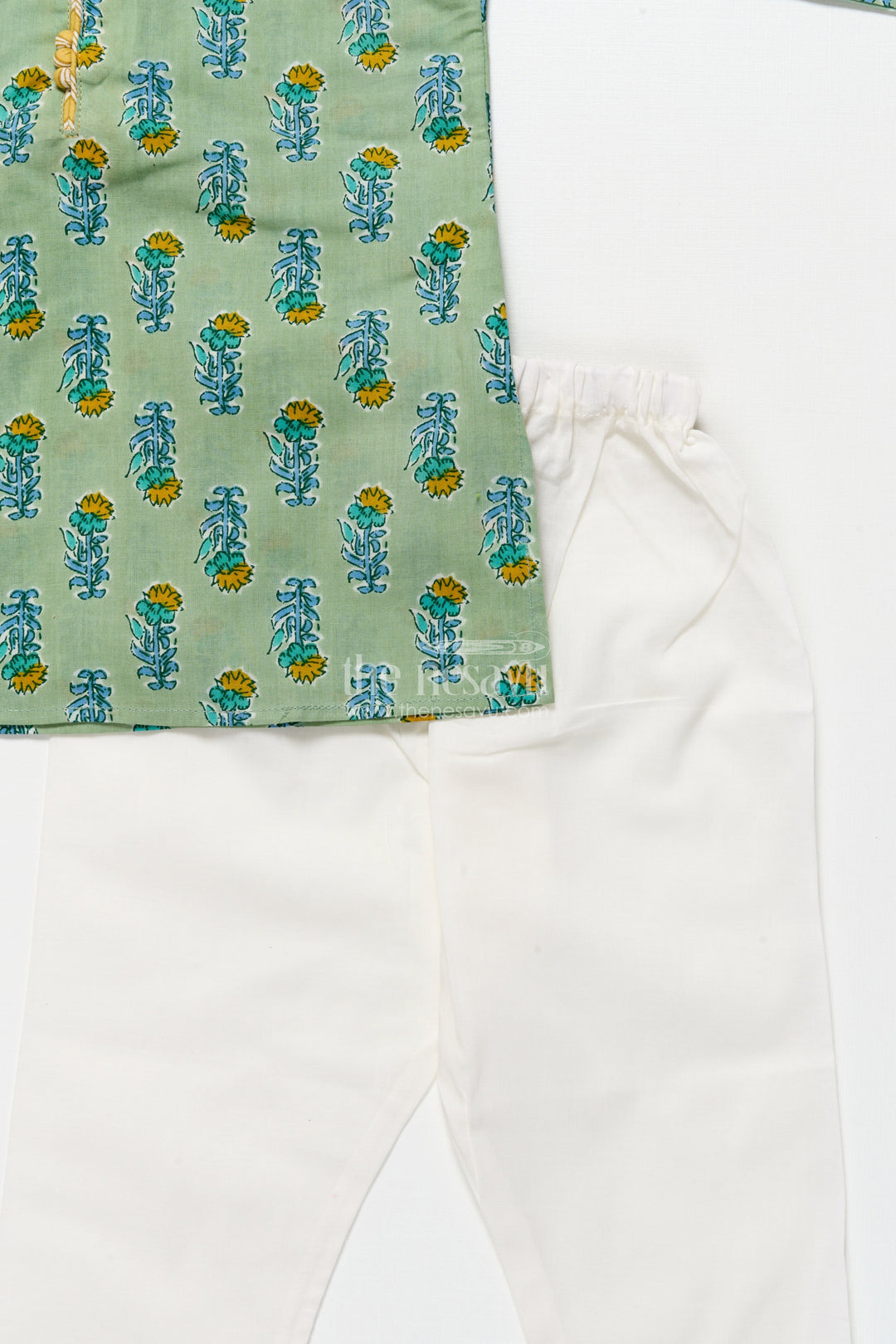 The Nesavu Boys Kurtha Set Boys Cotton Kurta Set for Casual Festive Wear and Family Outings Nesavu Nesavu boys cotton printed kurta set yoke detail  ideal festive outings casual ethnic wear