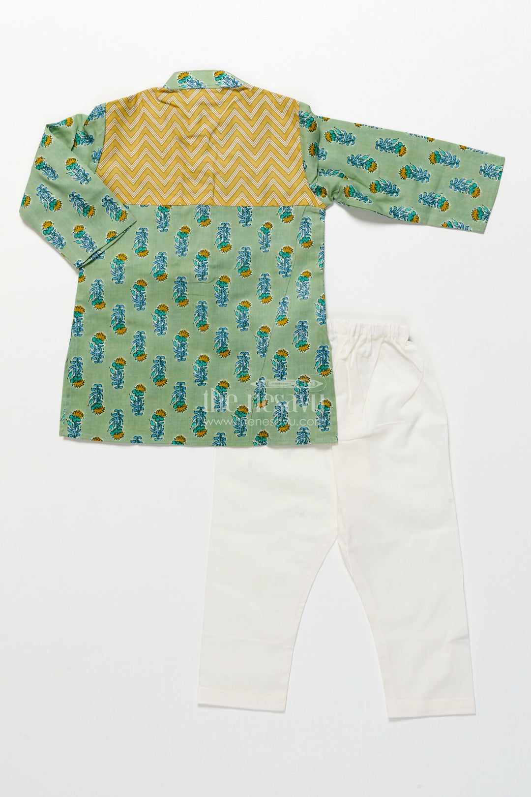 The Nesavu Boys Kurtha Set Boys Cotton Kurta Set for Casual Festive Wear and Family Outings Nesavu Nesavu boys cotton printed kurta set yoke detail  ideal festive outings casual ethnic wear