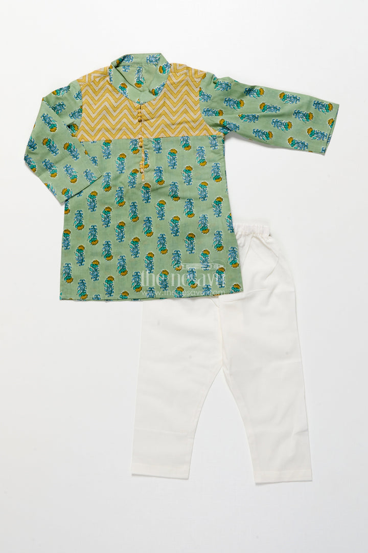 The Nesavu Boys Kurtha Set Boys Cotton Kurta Set for Casual Festive Wear and Family Outings Nesavu Nesavu boys cotton printed kurta set yoke detail  ideal festive outings casual ethnic wear