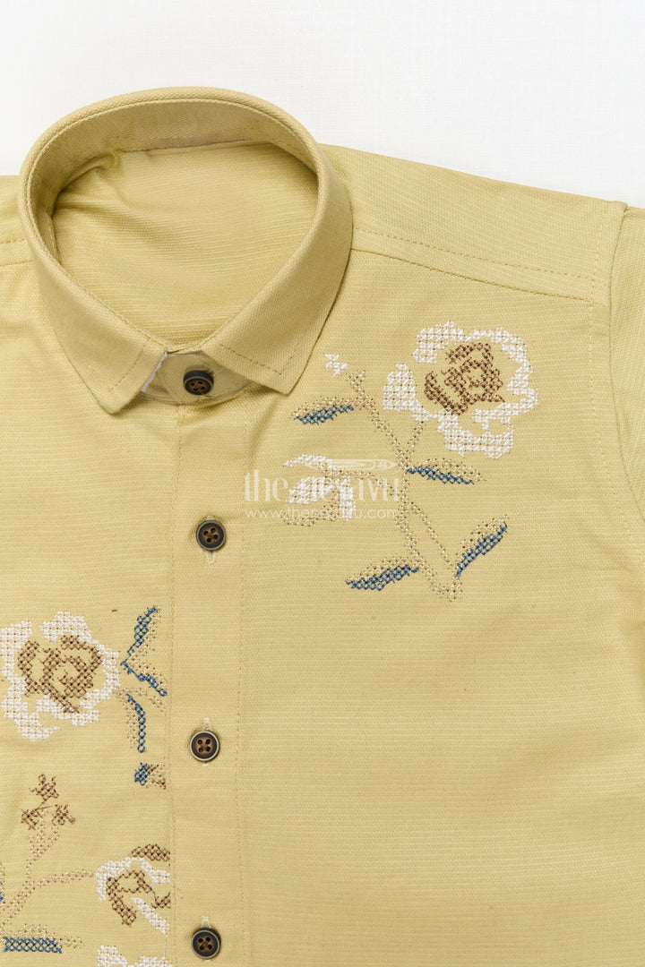 The Nesavu Boys Casual Set Boys Cotton Kurta Set for Ethnic Day and Festive Celebrations Nesavu Nesavu boys ethnic cotton kurta set thread embroidery festive school wear