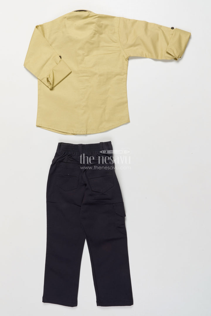 The Nesavu Boys Casual Set Boys Cotton Kurta Set for Ethnic Day and Festive Celebrations Nesavu Nesavu boys ethnic cotton kurta set thread embroidery festive school wear