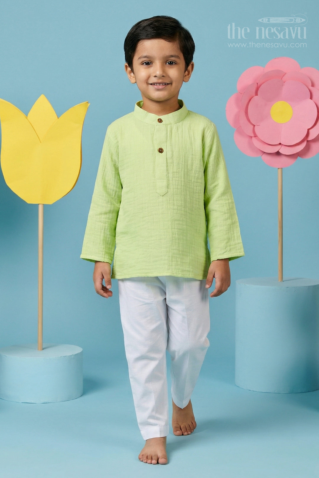 The Nesavu Boys Casual Set Boys Cotton Kurta Set for Traditional Outings and Celebrations Nesavu 12 (3M) / Green / Muslin Cotton BCS575D-12 Nesavu boys muslin cotton kurta set for traditional outings and festive celebrations