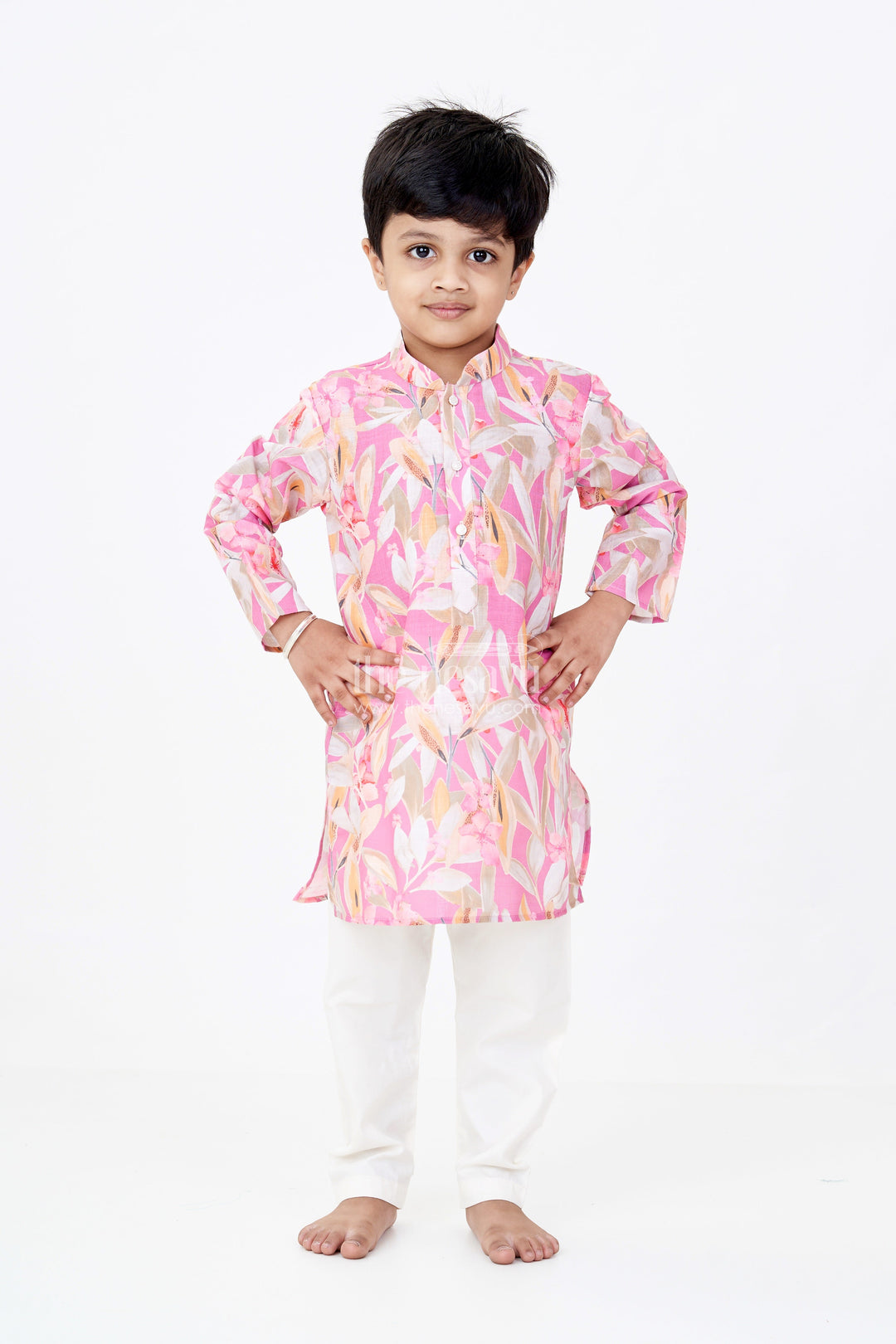 The Nesavu Boys Kurtha Set Boys Cotton Kurtha with Soft Floral Prints and Classic Mandarin Collar for Ethnic Wear Nesavu Boys Cotton Kurtha Soft Floral Prints Classic Mandarin Collar Ethnic Wear | The Nesavu