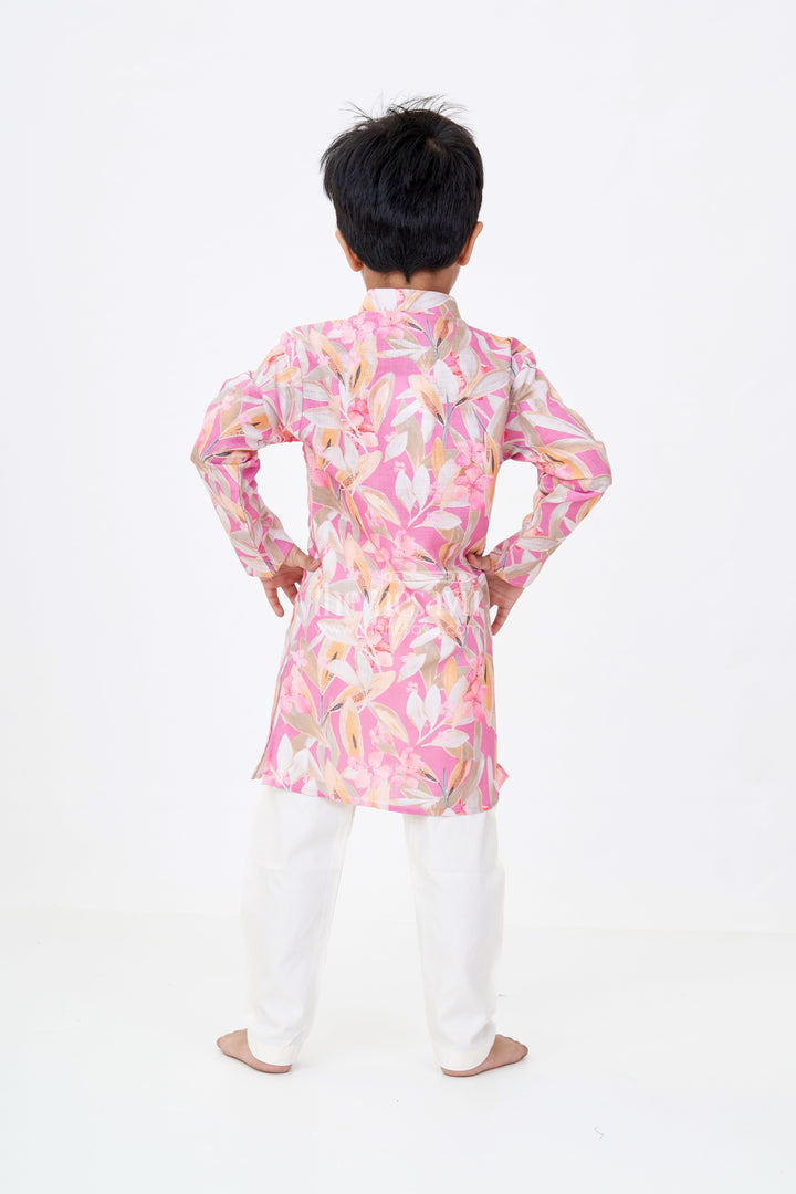 The Nesavu Boys Kurtha Set Boys Cotton Kurtha with Soft Floral Prints and Classic Mandarin Collar for Ethnic Wear Nesavu Nesavu Boys Cotton Kurtha Soft Floral Prints Classic Mandarin Collar Ethnic Wear
