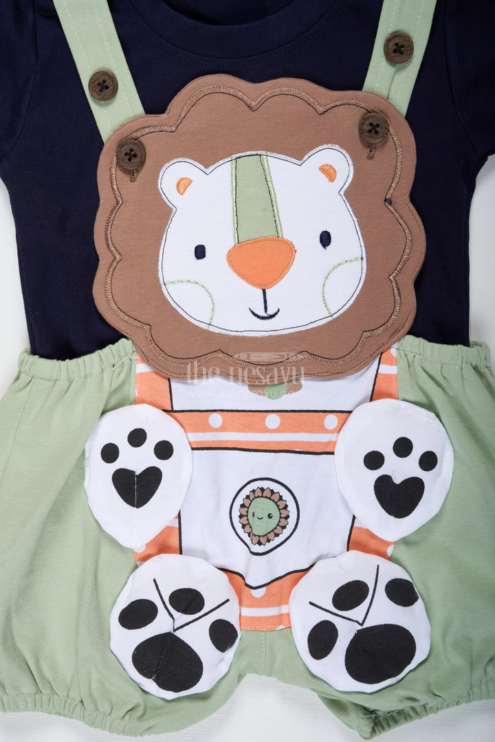 The Nesavu Boys Casual Set Boys Cotton Lion Print Set with Playful Dungaree Design and Animal Theme for Everyday Comfort Nesavu Nesavu Boys Cotton Outfit Lion Print Animal Dungaree Design Casual Wear Comfort