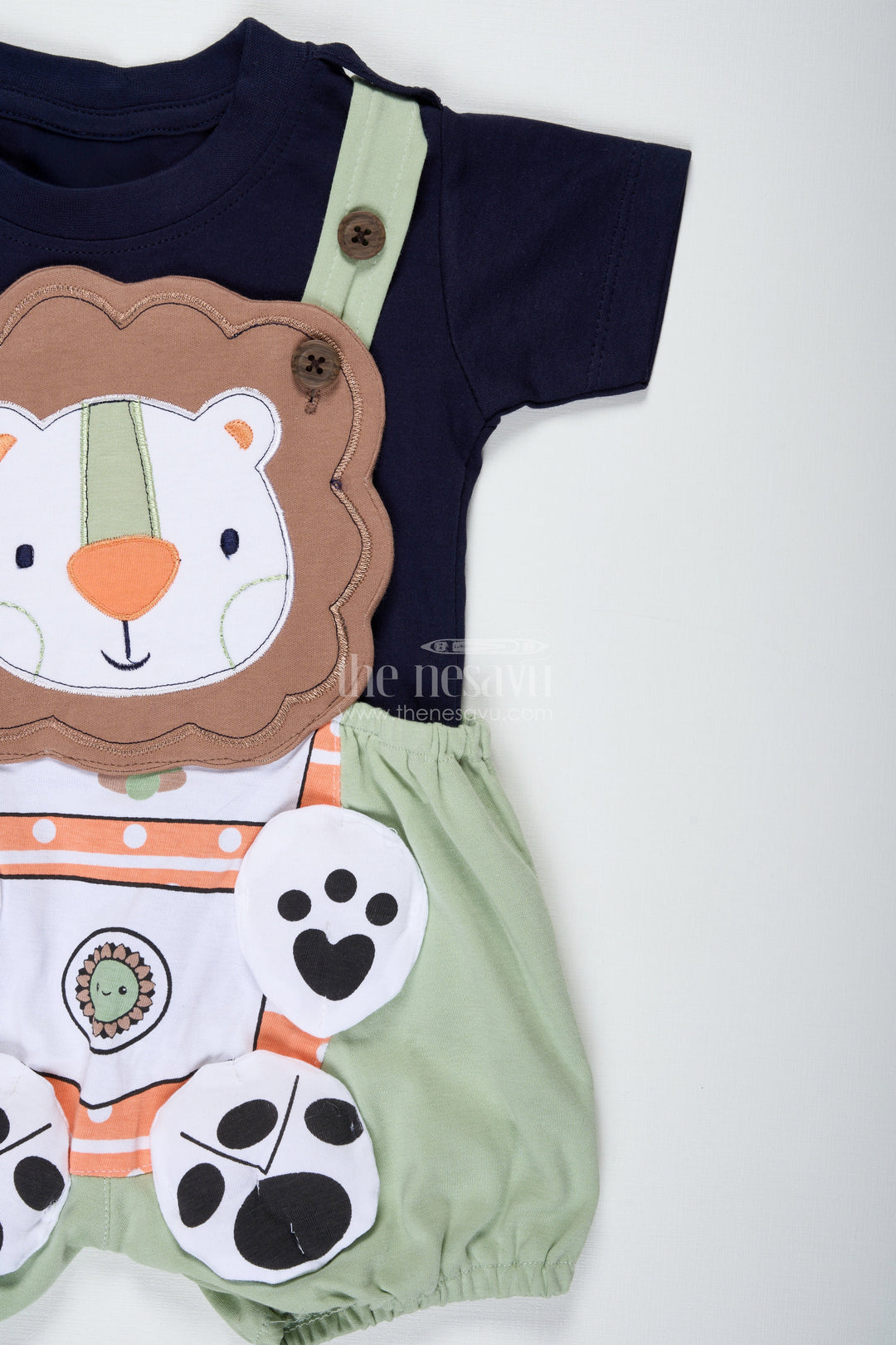 The Nesavu Boys Casual Set Boys Cotton Lion Print Set with Playful Dungaree Design and Animal Theme for Everyday Comfort Nesavu Nesavu Boys Cotton Outfit Lion Print Animal Dungaree Design Casual Wear Comfort
