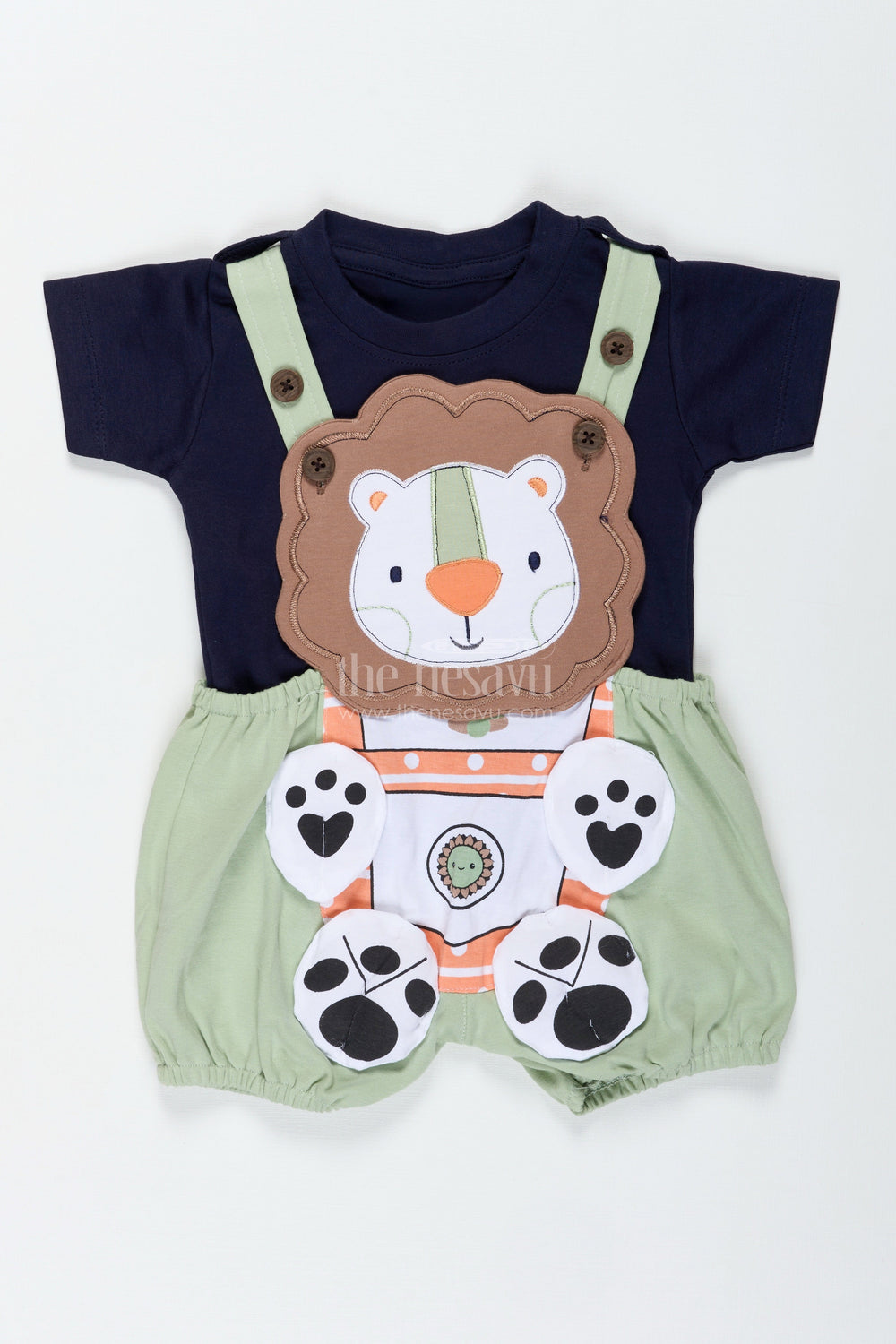 The Nesavu Boys Casual Set Boys Cotton Lion Print Set with Playful Dungaree Design and Animal Theme for Everyday Comfort Nesavu Nesavu Boys Cotton Outfit Lion Print Animal Dungaree Design Casual Wear Comfort