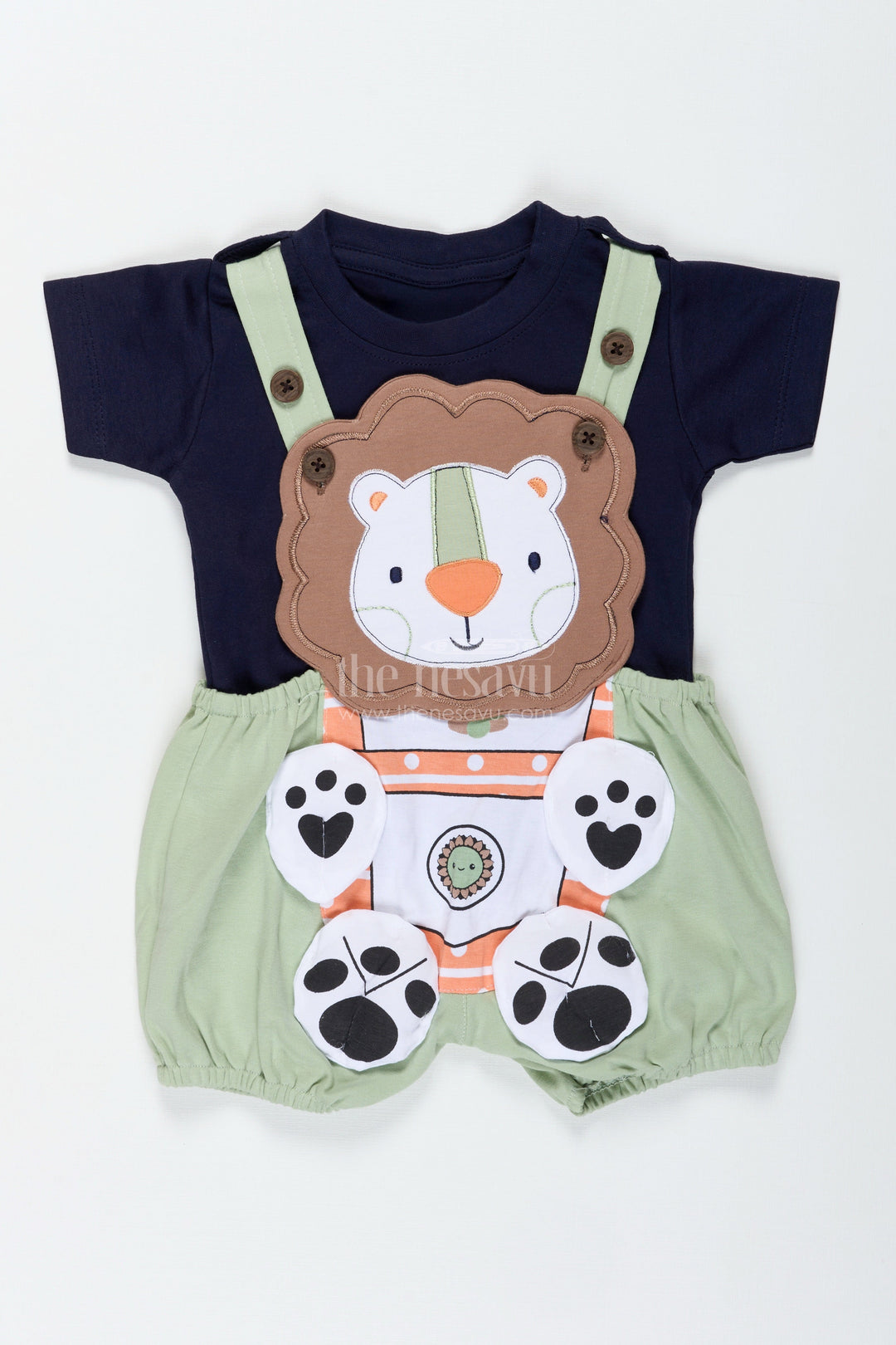 The Nesavu Boys Casual Set Boys Cotton Lion Print Set with Playful Dungaree Design and Animal Theme for Everyday Comfort Nesavu Nesavu Boys Cotton Outfit Lion Print Animal Dungaree Design Casual Wear Comfort
