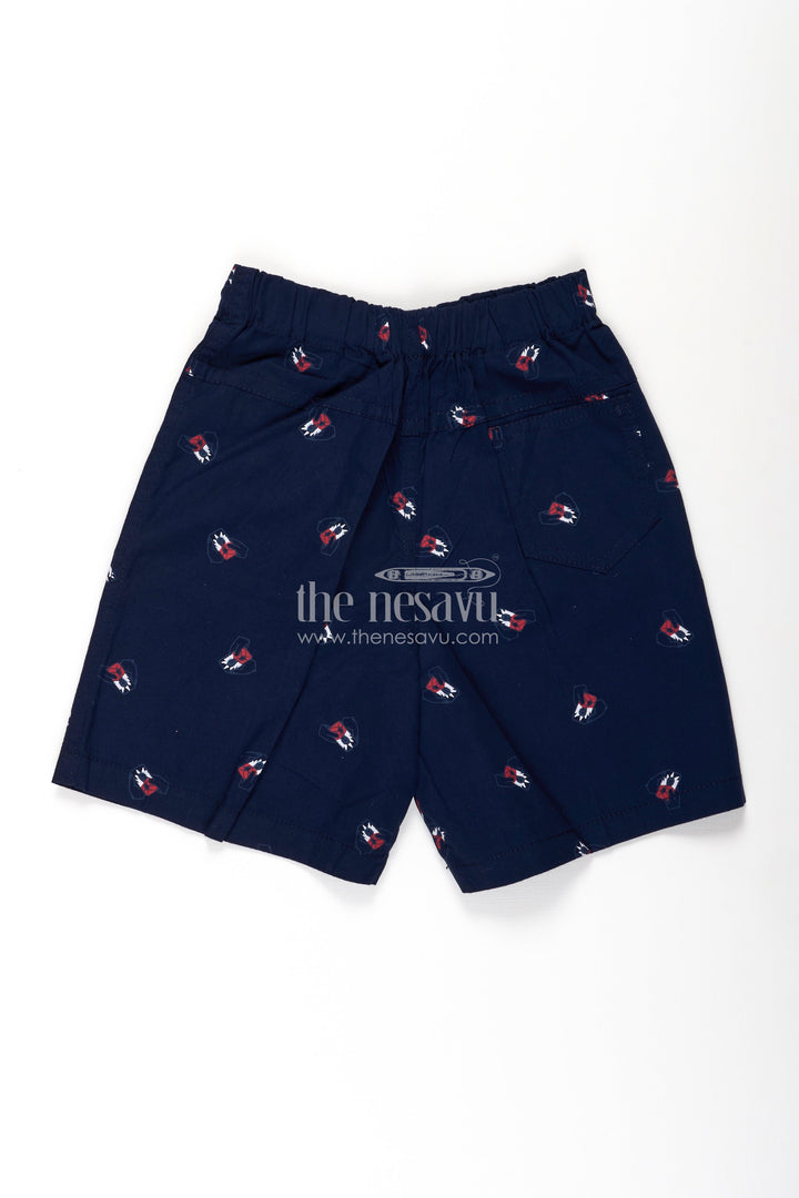 The Nesavu Boys Shorts Boys Cotton Navy Blue Shorts with Bow Tie Motif All Over Print and Soft Elastic Waistband Nesavu Nesavu Boys Navy Blue Cotton Shorts Bow Tie Digital Print Easy Comfortable Fit