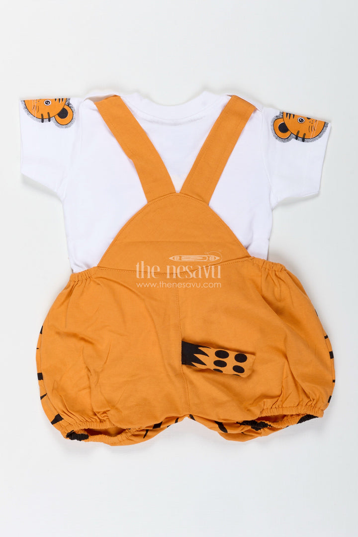 The Nesavu Boys Casual Set Boys Cotton Orange Shirt and Short Sets with Animal Face Dungaree and Printed T Shirt for Toddler Style Nesavu Nesavu Boys Orange Cotton Shirt Short Sets Animal Printed Dungaree White T Shirt