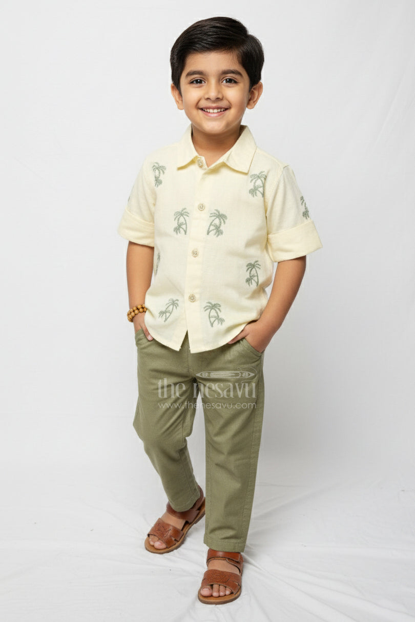 The Nesavu Boys Casual Set Boys Cotton Outfit Set with Embroidery for Everyday Comfort and Outings Nesavu 12 (3M) / Gray BCS431A-12 Nesavu cotton boys outfit set embroidery matching cap casual outings daily wear