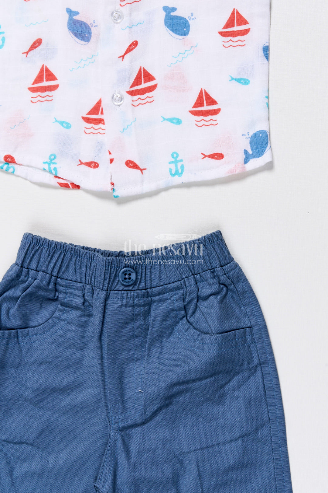 The Nesavu Boys Casual Set Boys Cotton Outfit Set with Nautical Print for Travel and Play Nesavu Nesavu boys cotton outfit nautical digital print travel daycare summer play