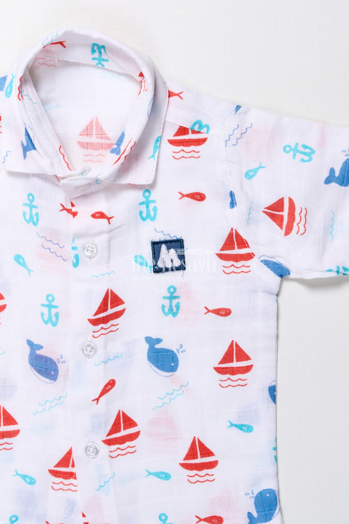 The Nesavu Boys Casual Set Boys Cotton Outfit Set with Nautical Print for Travel and Play Nesavu Nesavu boys cotton outfit nautical digital print travel daycare summer play