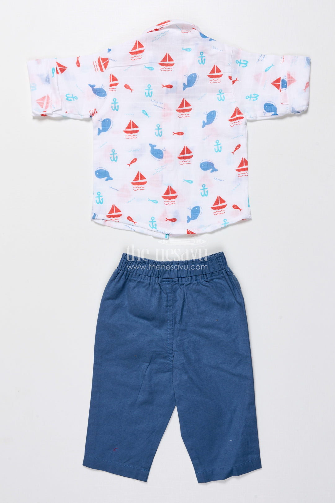 The Nesavu Boys Casual Set Boys Cotton Outfit Set with Nautical Print for Travel and Play Nesavu Nesavu boys cotton outfit nautical digital print travel daycare summer play