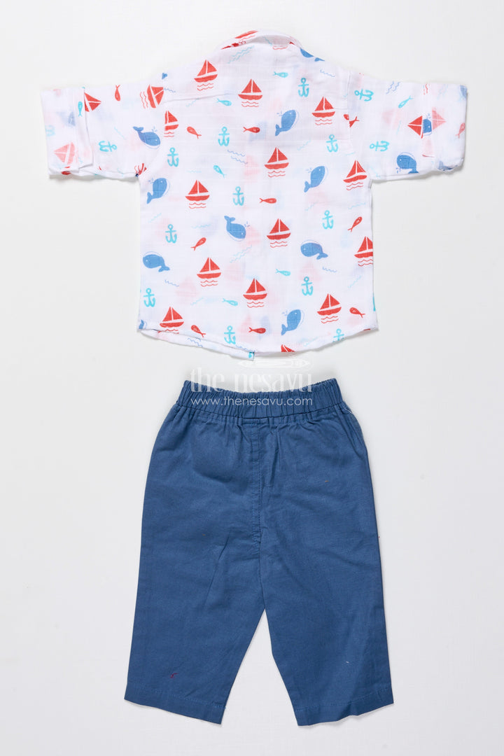 The Nesavu Boys Casual Set Boys Cotton Outfit Set with Nautical Print for Travel and Play Nesavu Nesavu boys cotton outfit nautical digital print travel daycare summer play