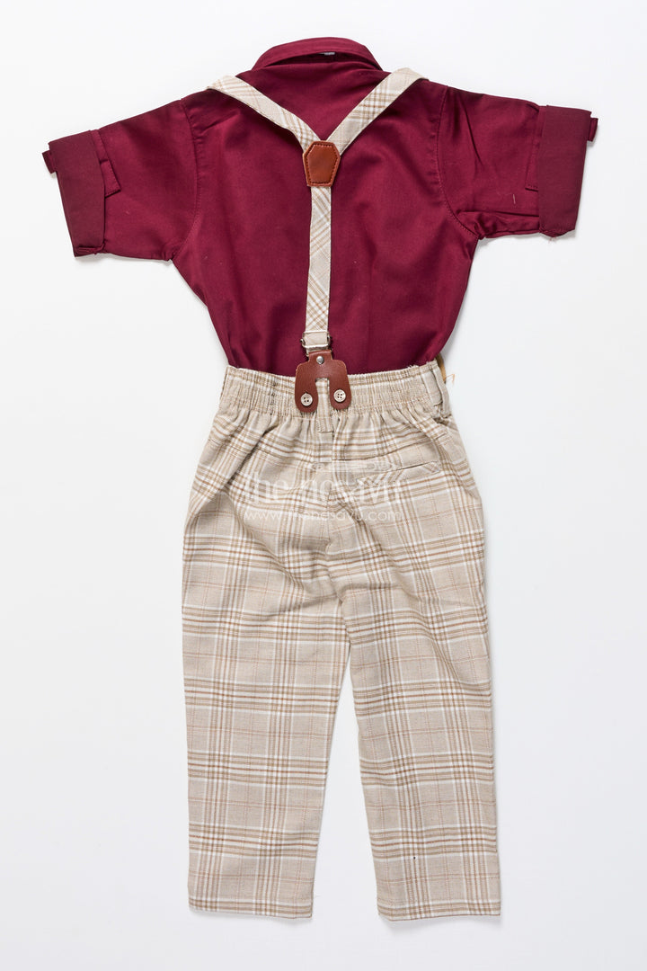 The Nesavu Boys Casual Set Boys Cotton Outfit with Bow Tie and Suspenders for Party and Celebrations Nesavu Nesavu boys cotton outfit set bow tie suspenders checked pants festive events