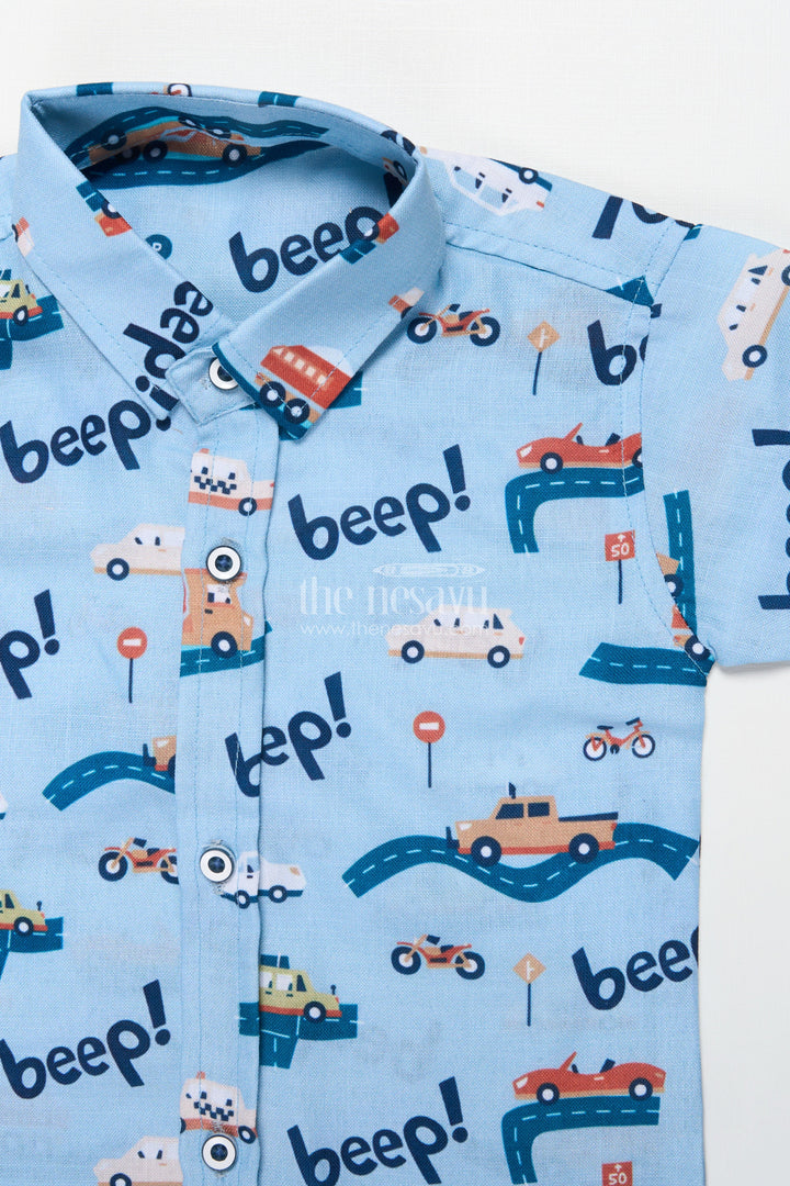 The Nesavu Boys Casual Set Boys Cotton Outfit with Vehicle Print for Daycare and Holiday Fun Nesavu Nesavu boys cotton casual set fun car print weekend outings daycare travel