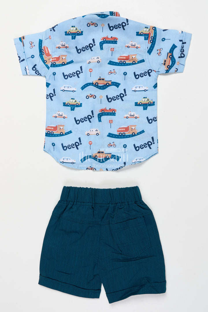 The Nesavu Boys Casual Set Boys Cotton Outfit with Vehicle Print for Daycare and Holiday Fun Nesavu Nesavu boys cotton casual set fun car print weekend outings daycare travel