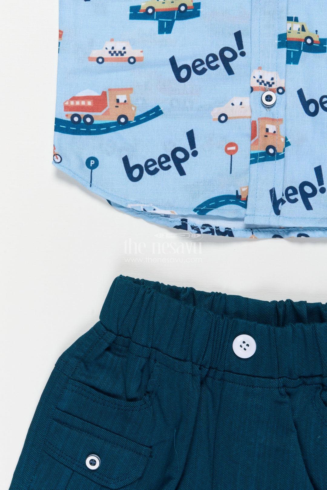 The Nesavu Boys Casual Set Boys Cotton Outfit with Vehicle Print for Daycare and Holiday Fun Nesavu Nesavu boys cotton casual set fun car print weekend outings daycare travel