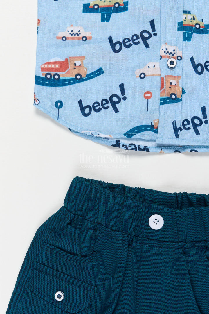 The Nesavu Boys Casual Set Boys Cotton Outfit with Vehicle Print for Daycare and Holiday Fun Nesavu Nesavu boys cotton casual set fun car print weekend outings daycare travel