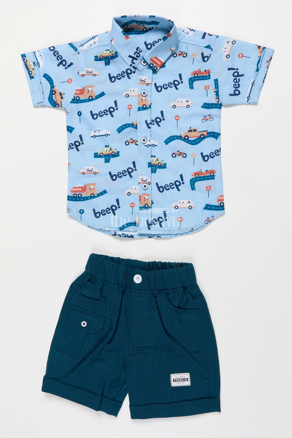 The Nesavu Boys Casual Set Boys Cotton Outfit with Vehicle Print for Daycare and Holiday Fun Nesavu Nesavu boys cotton casual set fun car print weekend outings daycare travel