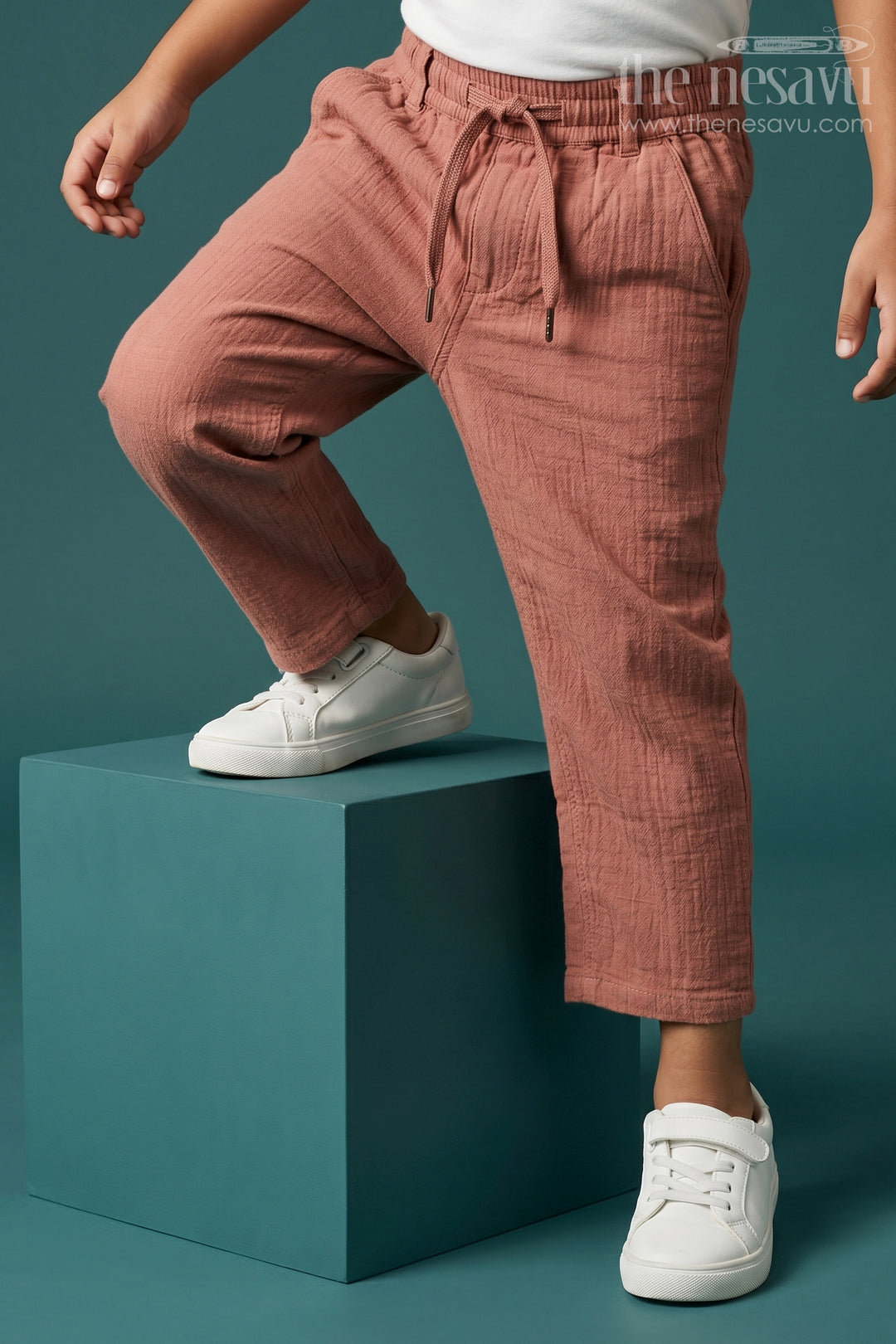 The Nesavu Boys Pant Boys Cotton Pants for Casual Wear and Everyday Comfort Nesavu 18 (2Y) / Brown / Muslin Cotton BWP032H-18 Nesavu Boys Muslin Cotton Pants For Casual Wear Breathable Comfortable Everyday Outfit For Kids