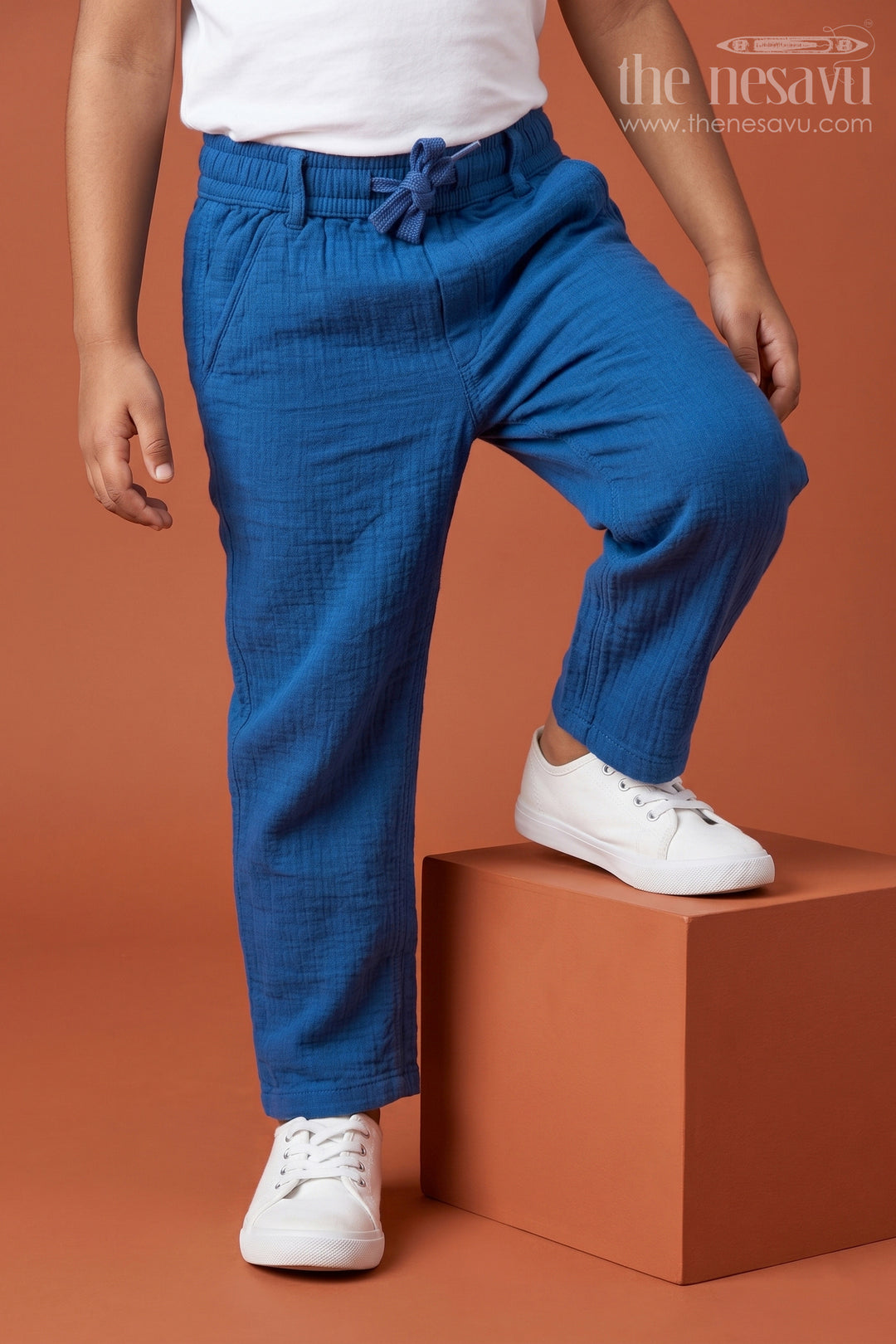 The Nesavu Boys Pant Boys Cotton Pants for Daily Wear and Playtime Comfort Nesavu 24 (5Y) / Blue / Muslin Cotton BWP032I-24 Nesavu Boys Muslin Cotton Pants For Daily Wear Breathable Comfortable Playtime Outfit For Kids
