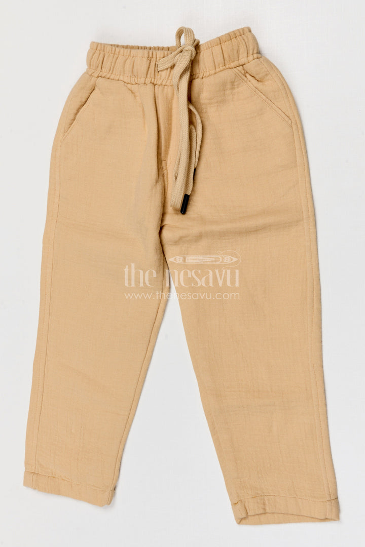 The Nesavu Boys Pant Boys Cotton Pants for Everyday Comfort and Casual Out Nesavu 22 (4Y) / Beige / Muslin Cotton BWP026E-22 Nesavu boys muslin cotton pants for everyday comfort casual kids wear