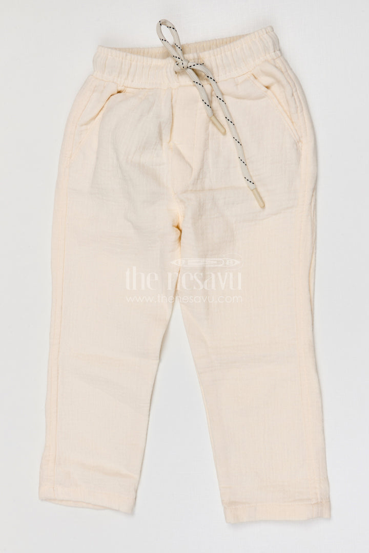 The Nesavu Boys Pant Boys Cotton Pants for Everyday Wear and Comfortable Outings Nesavu 22 (4Y) / Cream / Muslin Cotton BWP026D-22 Nesavu boys muslin cotton pants breathable everyday casual wear for kids