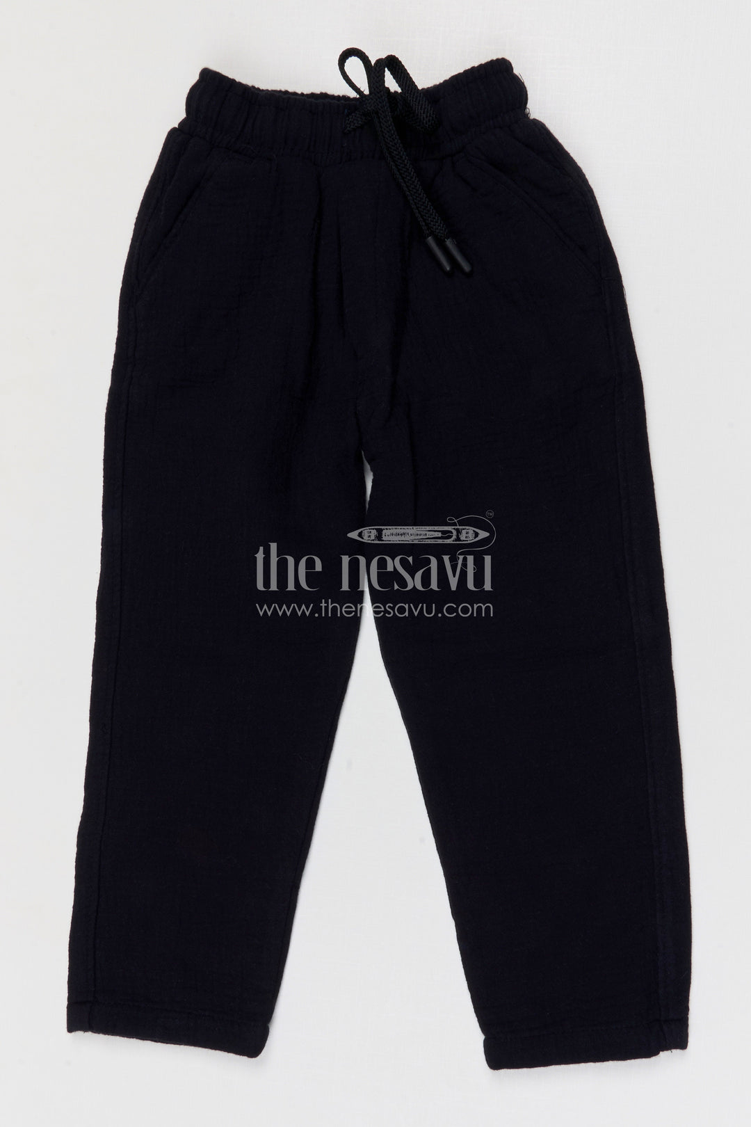 The Nesavu Boys Pant Boys Cotton Pants for School and Everyday Casual Wear Nesavu 22 (4Y) / Black / Muslin Cotton BWP026C-22 Nesavu boys muslin cotton pants for school and casual everyday kids wear