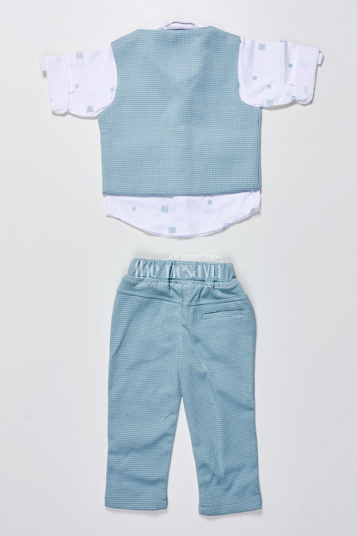 The Nesavu Boys Casual Set Boys Cotton Party Outfit with Printed Shirt and Matching Jacket Set Nesavu Nesavu boys cotton party wear set printed shirt checked jacket bow tie festive events