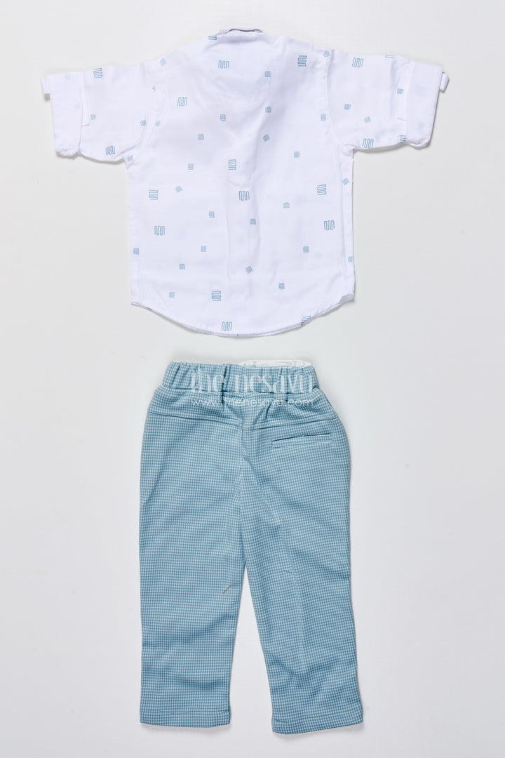 The Nesavu Boys Casual Set Boys Cotton Party Outfit with Printed Shirt and Matching Jacket Set Nesavu Nesavu boys cotton party wear set printed shirt checked jacket bow tie festive events