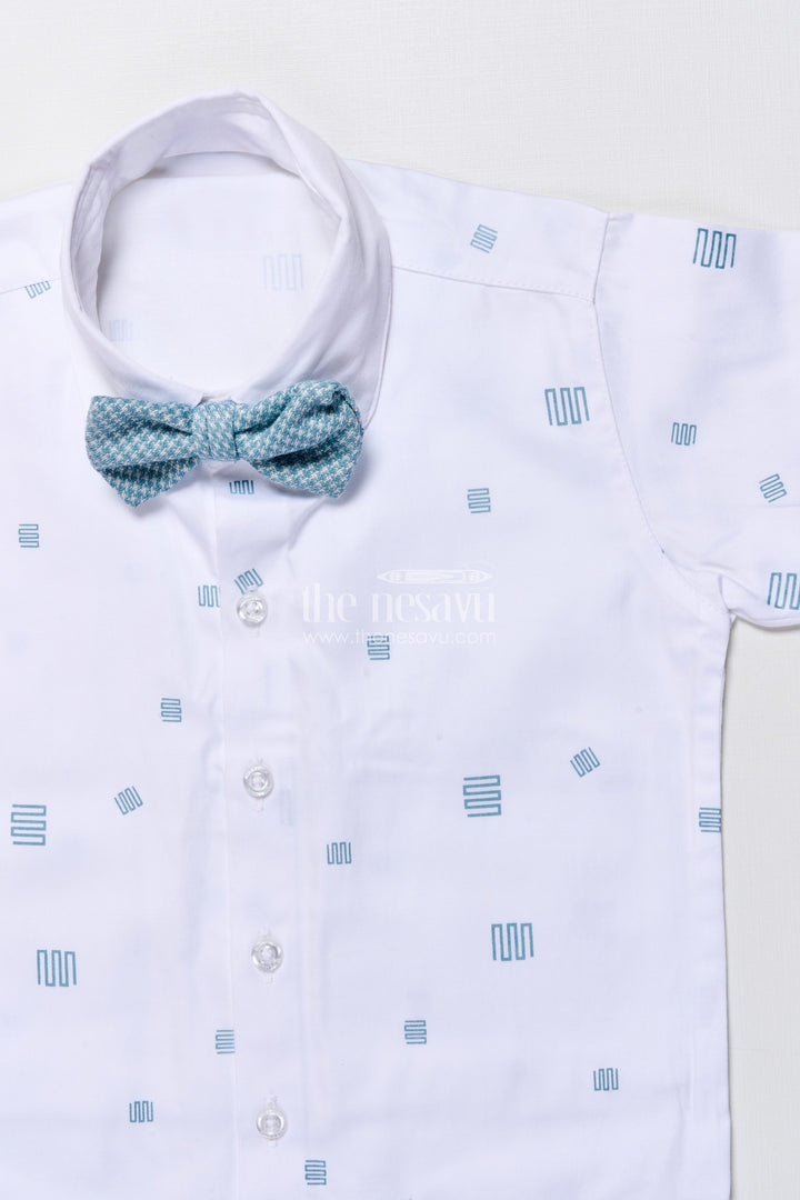 The Nesavu Boys Casual Set Boys Cotton Party Outfit with Printed Shirt and Matching Jacket Set Nesavu Nesavu boys cotton party wear set printed shirt checked jacket bow tie festive events