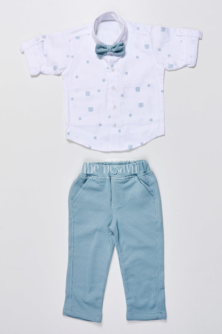 The Nesavu Boys Casual Set Boys Cotton Party Outfit with Printed Shirt and Matching Jacket Set Nesavu Nesavu boys cotton party wear set printed shirt checked jacket bow tie festive events
