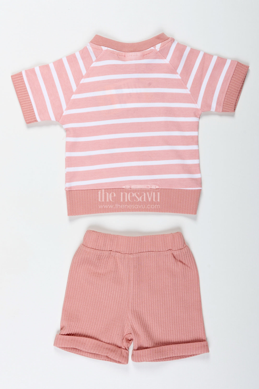 The Nesavu Boys Casual Set Boys Cotton Peach Casual Dress with Striped Tee and Animal Digital Print for Playful Comfort Nesavu Nesavu Boys Cotton Peach Casual Dress Set Animal Digital Print Striped Tee Everyday Fun