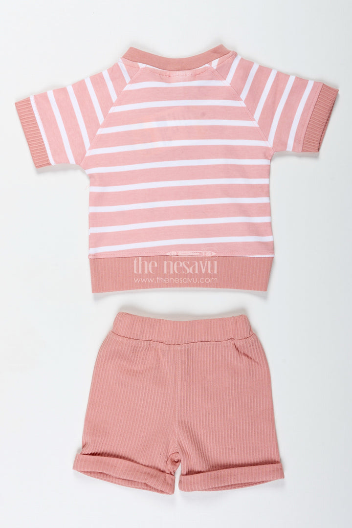 The Nesavu Boys Casual Set Boys Cotton Peach Casual Dress with Striped Tee and Animal Digital Print for Playful Comfort Nesavu Nesavu Boys Cotton Peach Casual Dress Set Animal Digital Print Striped Tee Everyday Fun