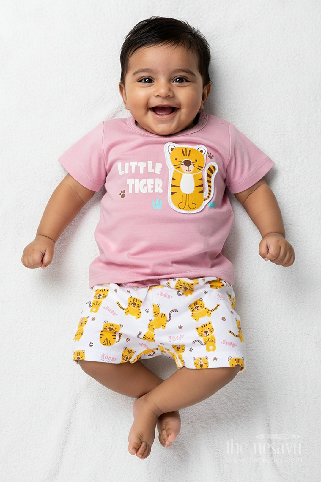 The Nesavu Boys Casual Set Boys Cotton Pink T Shirt and Shorts Set with Animal Digital Prints for Playful Summer Wear Nesavu 14 (6M) / Pink BCS279A-14 Nesavu Boys Pink Cotton T Shirt Animal Printed Shorts Set Comfortable Everyday Wear