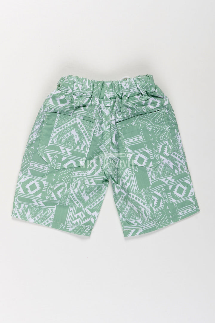 The Nesavu Boys Shorts Boys Cotton Print Short Dress Style Shorts with Paisley Digital Pattern and Comfortable Fit Nesavu Nesavu Boys Green Cotton Shorts Print Short Dress Style Paisley Pattern Elastic Waist