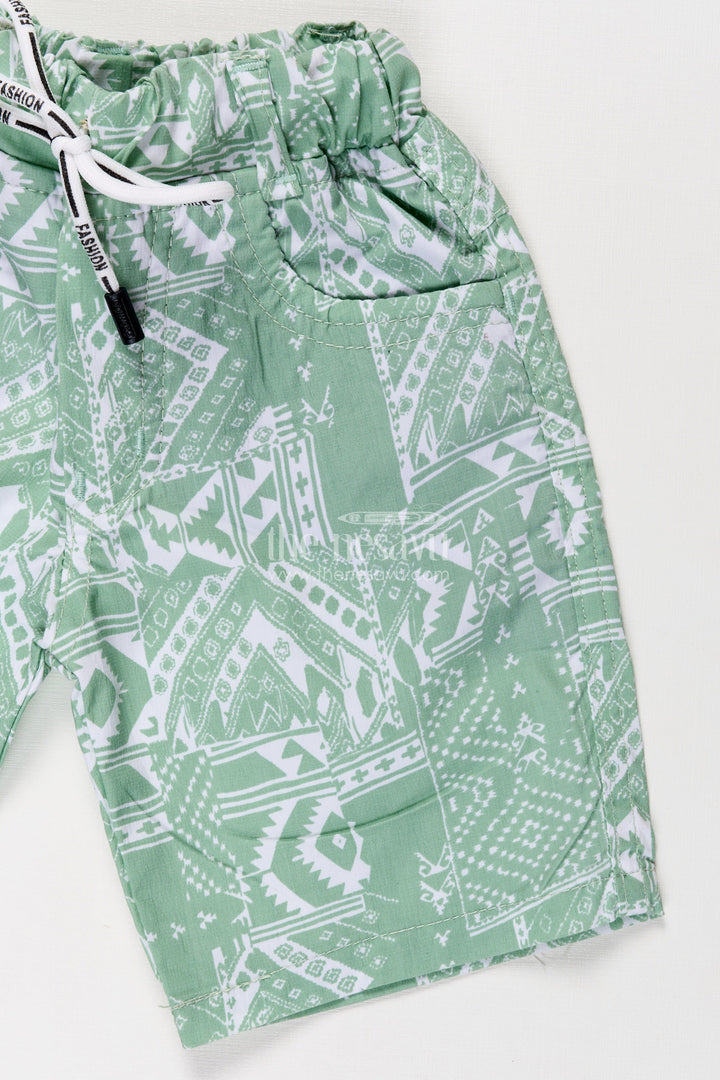 The Nesavu Boys Shorts Boys Cotton Print Short Dress Style Shorts with Paisley Digital Pattern and Comfortable Fit Nesavu Nesavu Boys Green Cotton Shorts Print Short Dress Style Paisley Pattern Elastic Waist