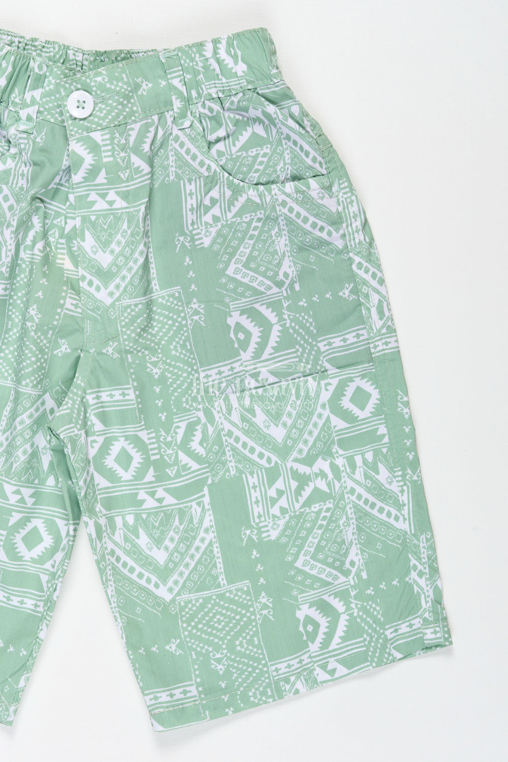 The Nesavu Boys Shorts Boys Cotton Print Short Dress Style Shorts with Paisley Digital Pattern and Comfortable Fit Nesavu Nesavu Boys Green Cotton Shorts Print Short Dress Style Paisley Pattern Elastic Waist