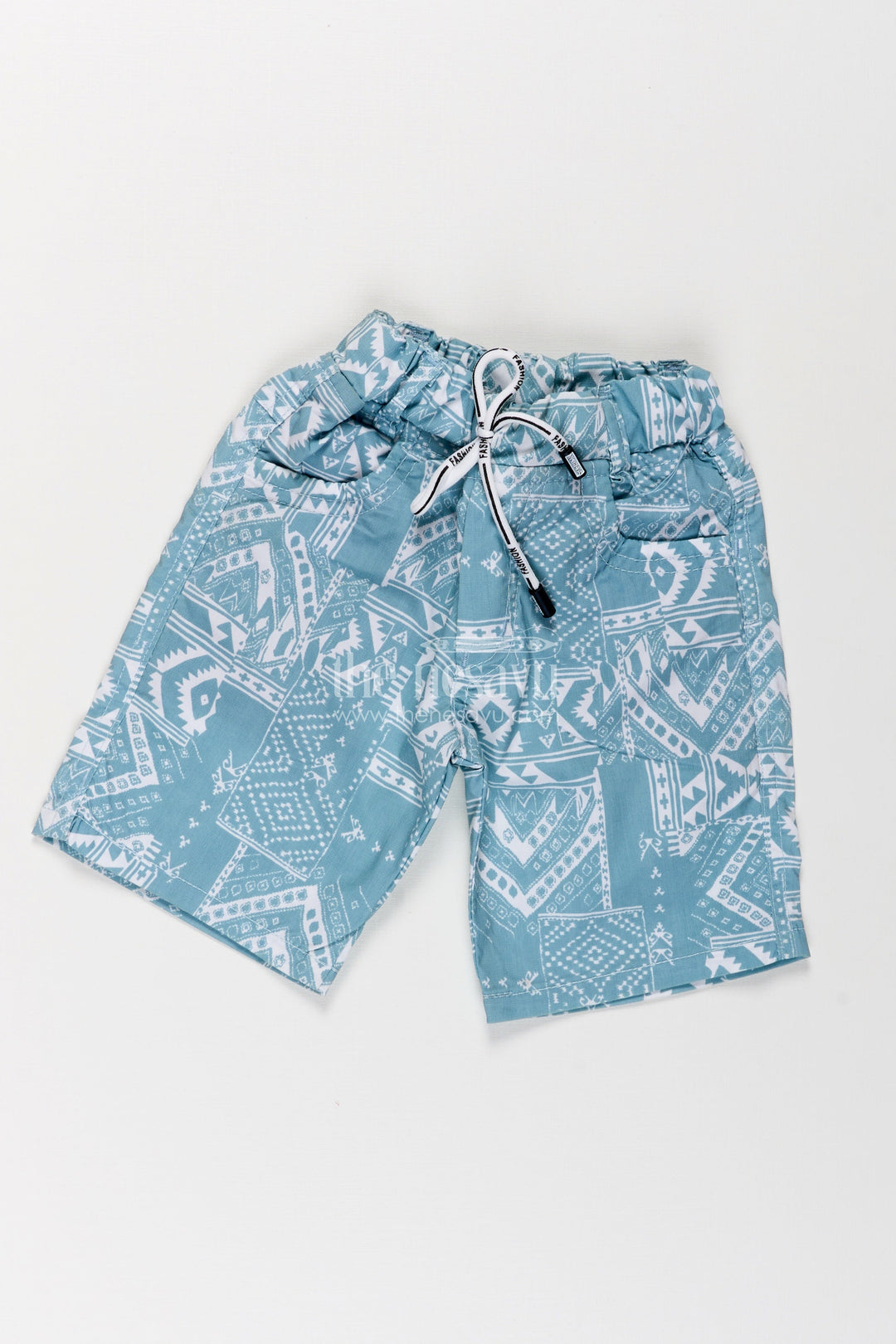 The Nesavu Boys Shorts Boys Cotton Print Shorts with Blue Paisley Digital Design and Soft Adjustable Waist Nesavu 16 (1Y) / Blue / Style 1 BWS022BA-16 Nesavu Boys Blue Cotton Print Shorts Paisley Design Adjustable Elastic Waist