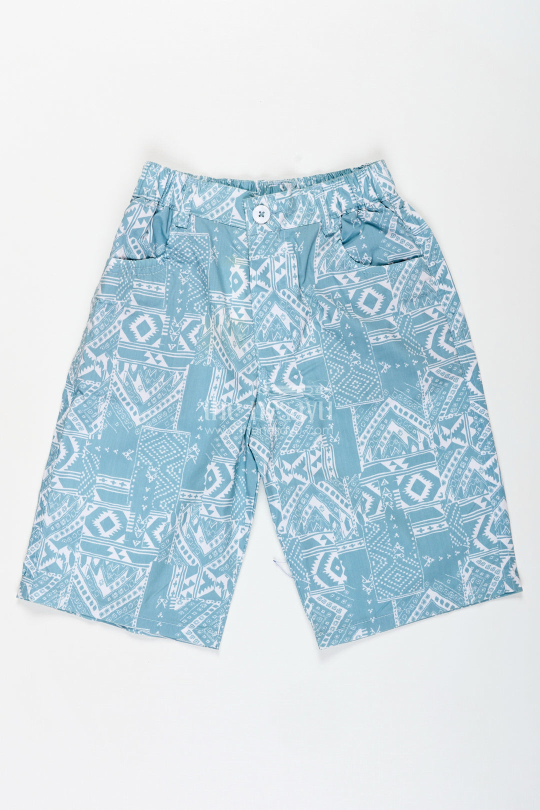 The Nesavu Boys Shorts Boys Cotton Print Shorts with Blue Paisley Digital Design and Soft Adjustable Waist Nesavu 16 (1Y) / Blue / Style 2 BWS022BB-16 Nesavu Boys Blue Cotton Print Shorts Paisley Design Adjustable Elastic Waist