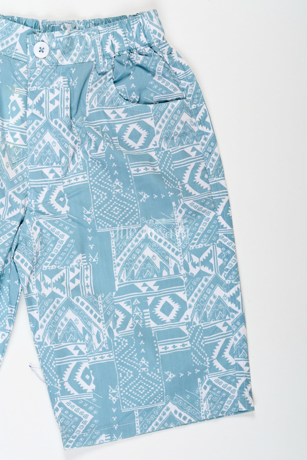 The Nesavu Boys Shorts Boys Cotton Print Shorts with Blue Paisley Digital Design and Soft Adjustable Waist Nesavu Nesavu Boys Blue Cotton Print Shorts Paisley Design Adjustable Elastic Waist