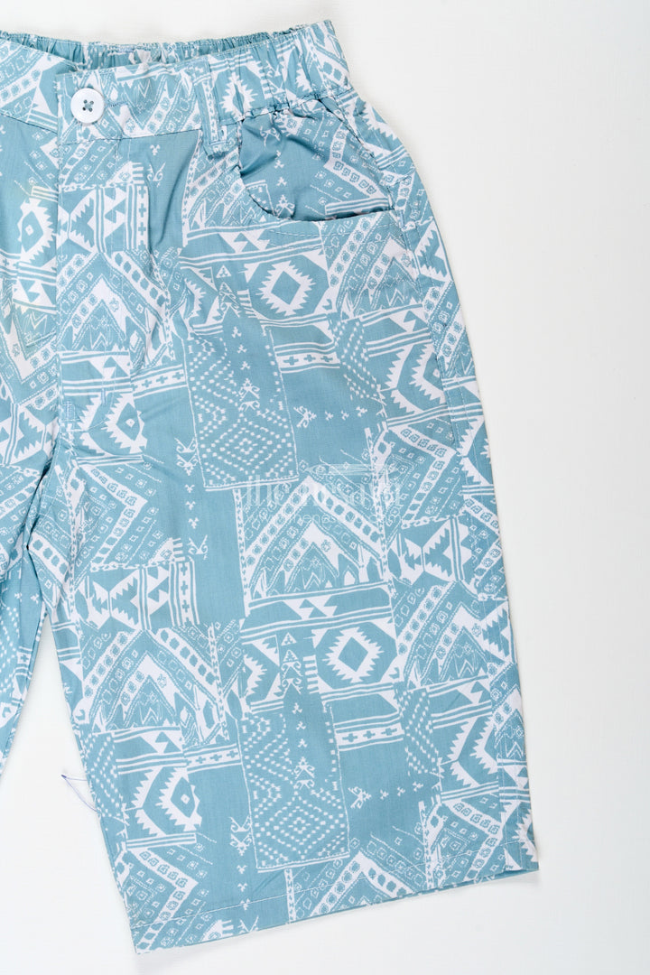 The Nesavu Boys Shorts Boys Cotton Print Shorts with Blue Paisley Digital Design and Soft Adjustable Waist Nesavu Nesavu Boys Blue Cotton Print Shorts Paisley Design Adjustable Elastic Waist