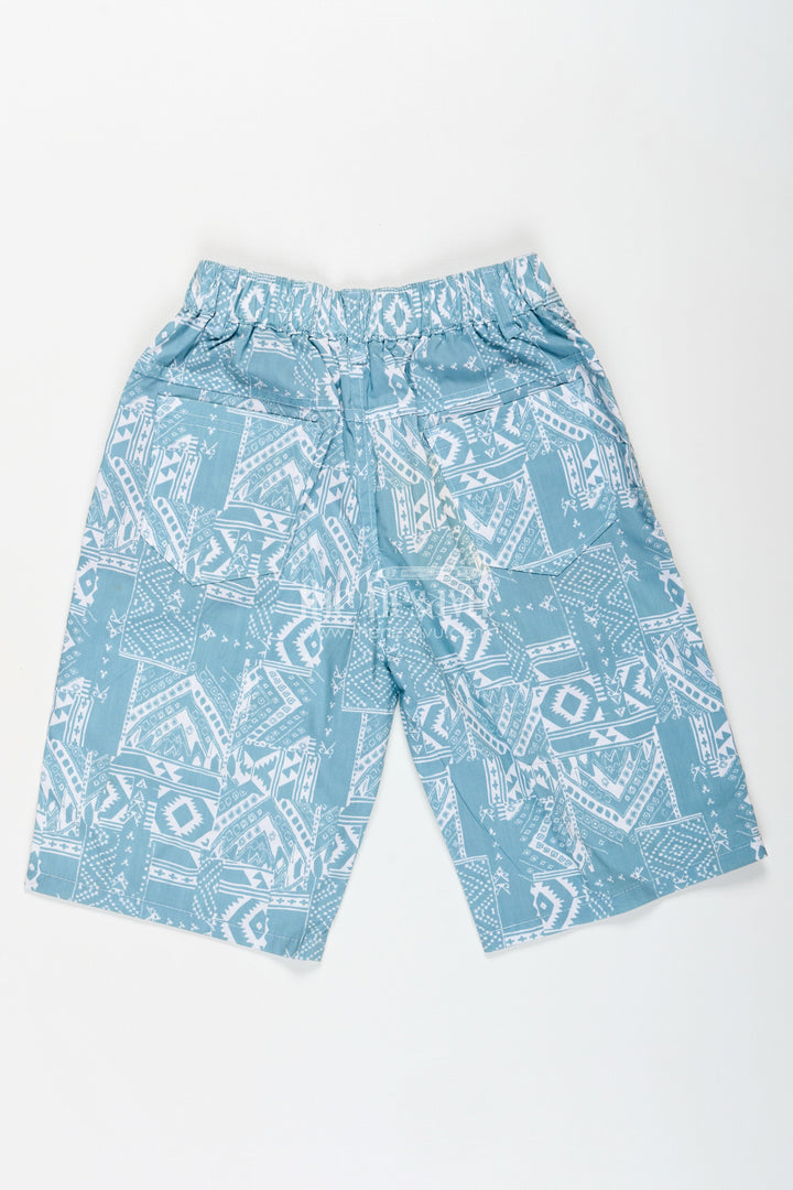 The Nesavu Boys Shorts Boys Cotton Print Shorts with Blue Paisley Digital Design and Soft Adjustable Waist Nesavu Nesavu Boys Blue Cotton Print Shorts Paisley Design Adjustable Elastic Waist