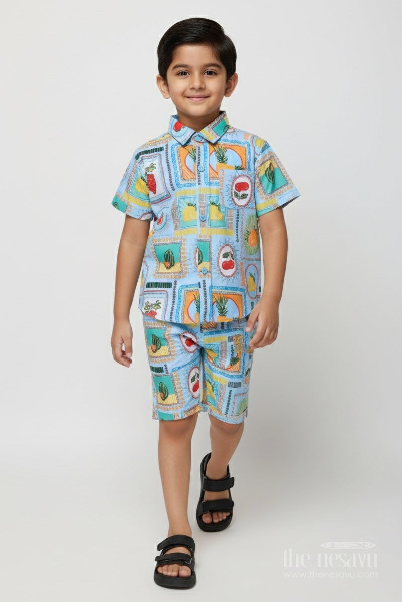 The Nesavu Boys Casual Set Boys Cotton Printed Outfit for Birthday Play and Summer Photoshoots Nesavu 16 (1Y) / Blue BCS461A-16 Nesavu boys digital print cotton set birthdays playdates summer photoshoots