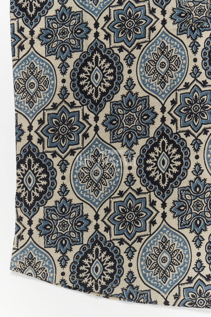 The Nesavu Boys Cotton Shirt Boys Cotton Printed Shirt for Casual Ethnic Day Looks Nesavu Nesavu boys cotton shirt with ethnic digital print – perfect for casual and festive wear